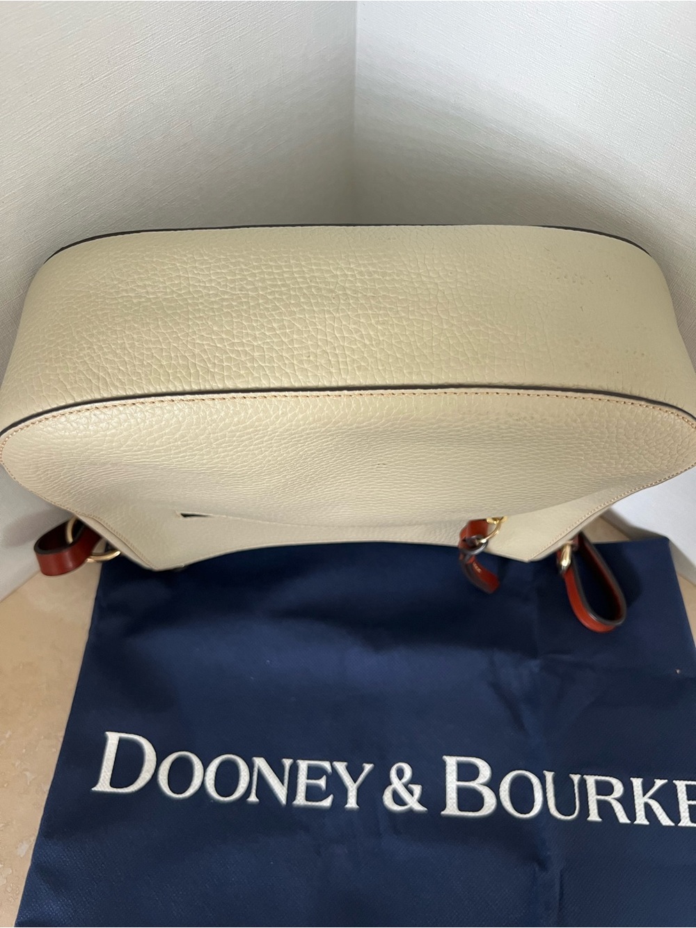 Dooney & Bourke Cream Pebble Leather Crossbody with Brown Trim - Picture 5 of 14